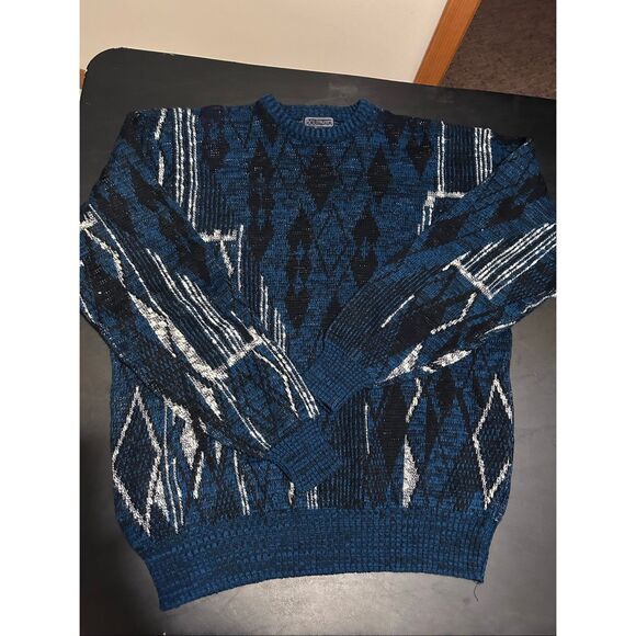 VTG Boulevard For Tall Man by Block Sweater 2XLT Abstract Geometric Knit Retro 9 - Picture 1 of 10